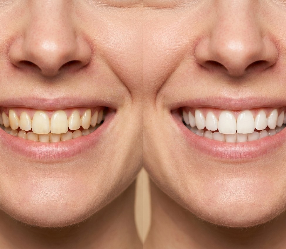Before and after professional teeth whitening at ANEWU