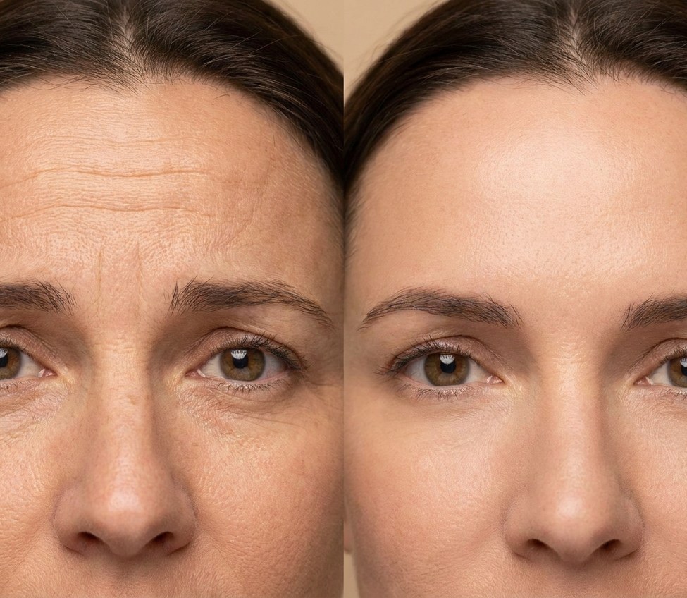 Before and after forehead lines soften with a Botox treatment at ANEWU