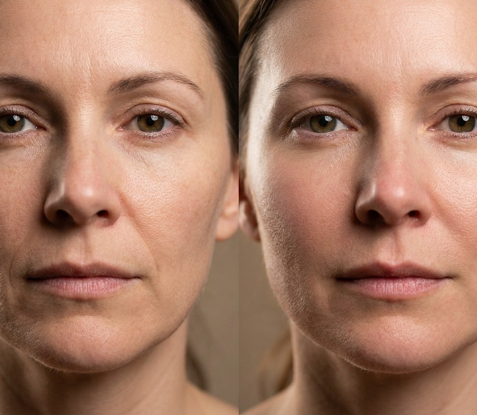Before and after cheek volume restored with a dermal filler treatment at ANEWU