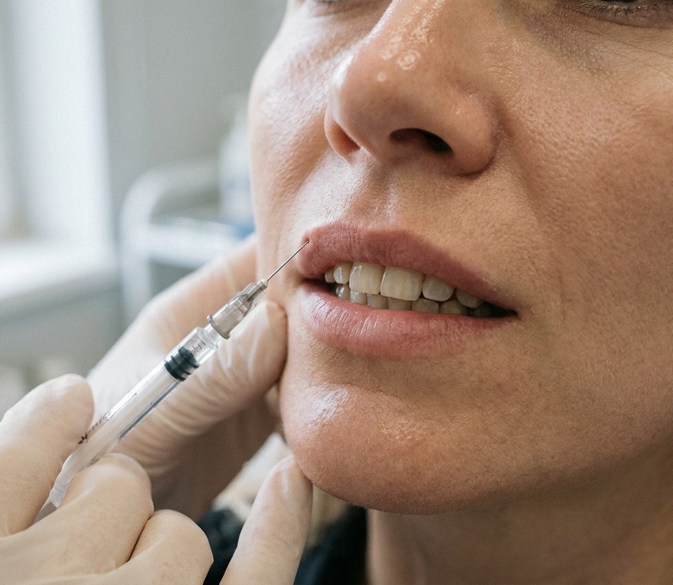 A lip filler injection being administered at ANEWU